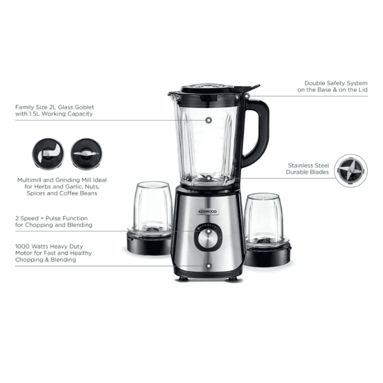 Kenwood Glass Countertop Blender with 2 Mills, 1000W, 2 Liters Blm45.720Ss
