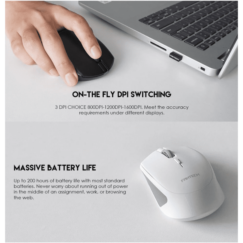 FANTECH W190 DUAL MODE 2.4Ghz And Bluetooth Wireless Silent Mouse Up To 200 Hours