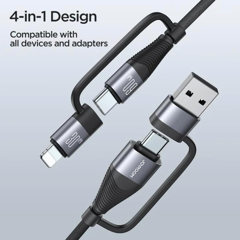 JOYROOM Fast Charging Data Cable 4 IN 1 USB A + Type C To Lightning 30W + TypeC 60W 1.2m Black S A37