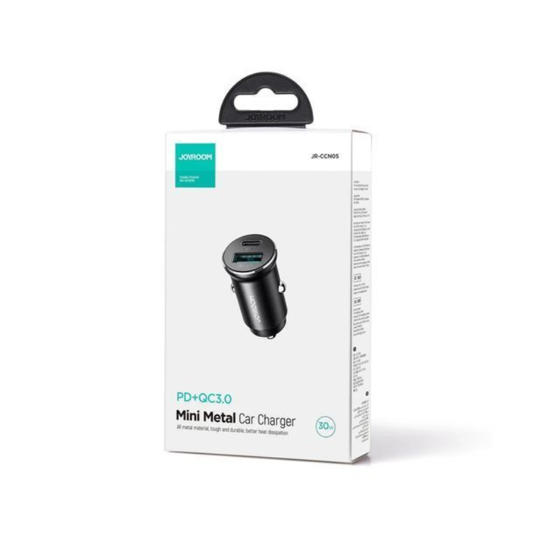 JOYROOM Fast Car Charger Mini Metal Dual Port Type C  USB A 30W Black JR CCN05