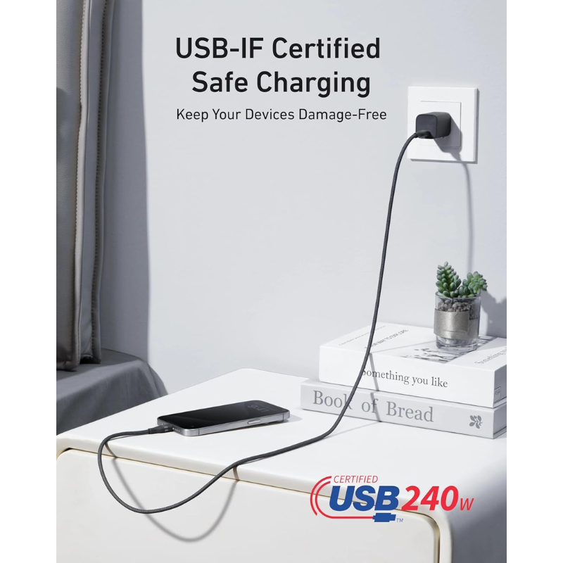 كابل أنكر USB-C إلى USB-C بطول 3 أقدام وقوة 240 واط، أسود A82E2H11 