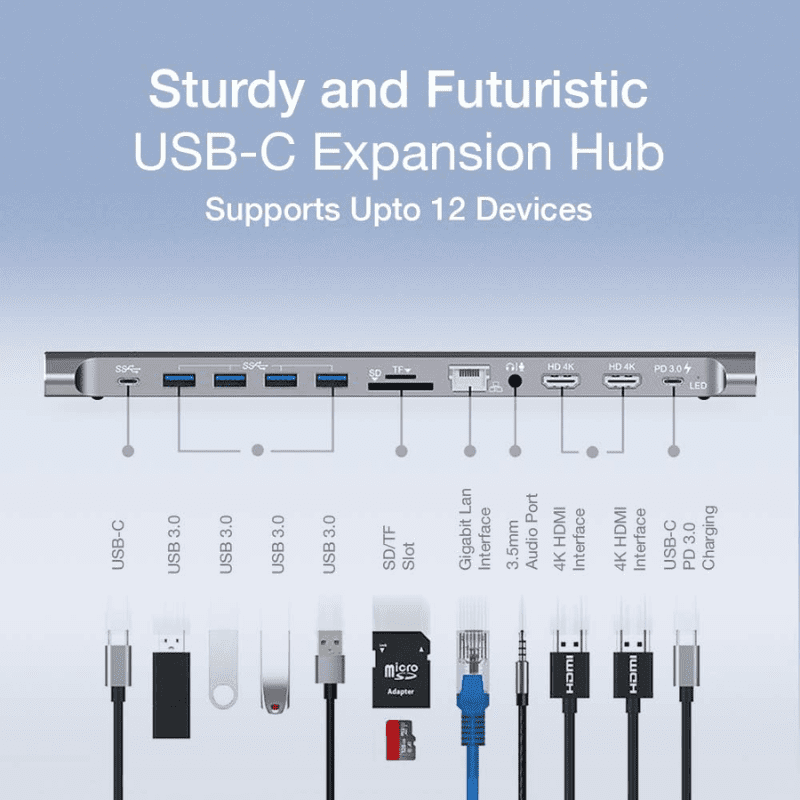 Onten Hub 12 1 Type C To HDMI 4K 2 SD TF Card USB 3.0 4 PD Charge Type-C Audio Lan10/100/1000 OTN 9199