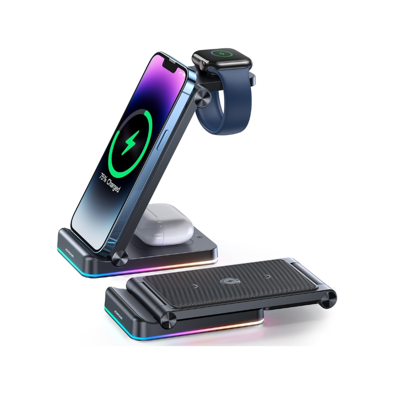JoyRoom Fast Charger 3-in-1 Foldable Wireless Charging Station 15W Black JR WQN01