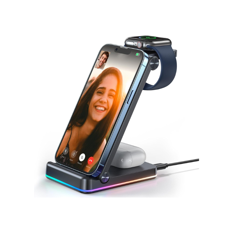 JoyRoom Fast Charger 3-in-1 Foldable Wireless Charging Station 15W Black JR WQN01