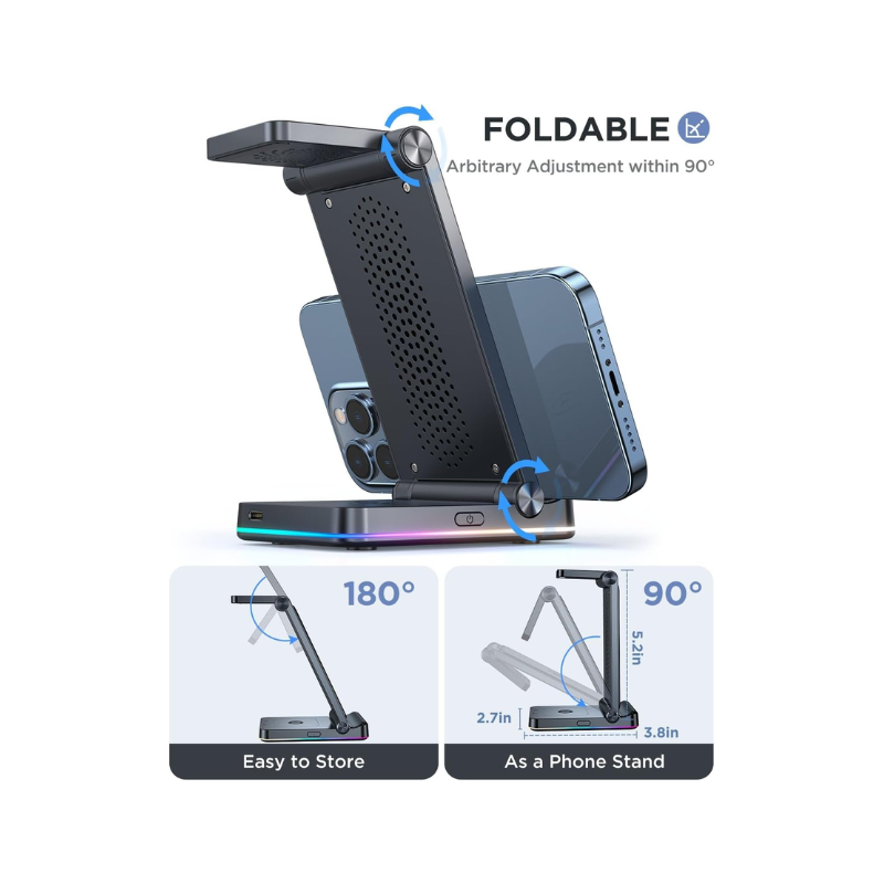 JoyRoom Fast Charger 3-in-1 Foldable Wireless Charging Station 15W Black JR WQN01