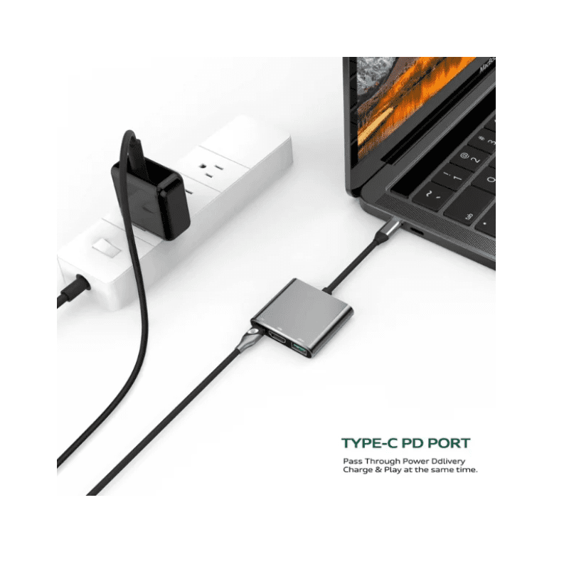 Onten Hub 3 in1 Type-C To HDMI(4K 60Hz) HDMI(2K 60Hz)  PD Charge OTN 9175S