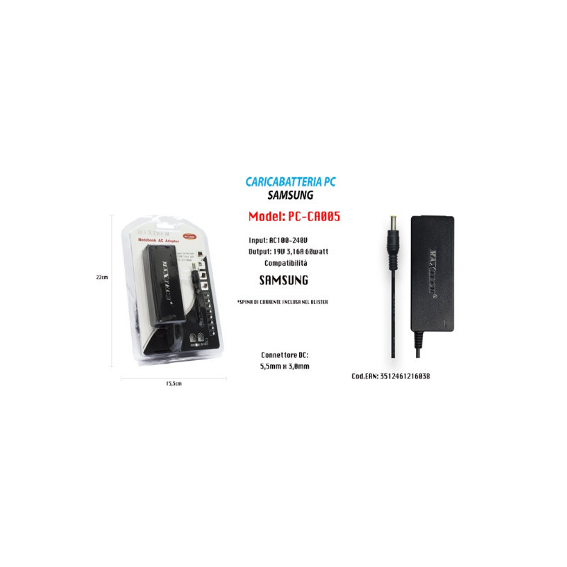 LAVA Samsung 19V 3.16A 5.5x3.0mm Laptop Charger