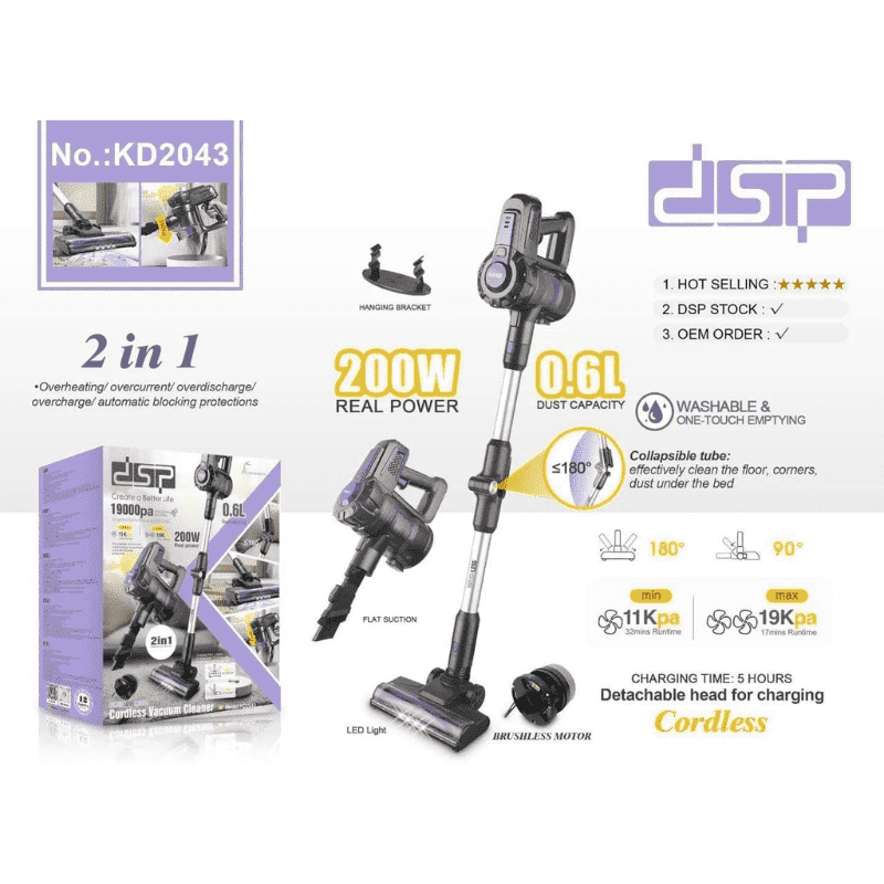 Professional 200W 2-Speed Cordless Vacuum Cleaner KD2043