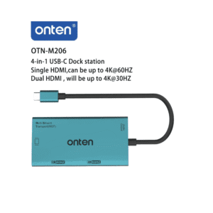 أونتن HUB 4 1 Type C إلى منفذ VGA مزدوج عالي الوضوح بدقة 4K وتردد 60 هرتز مع مخرج صوت (MST) OTN M206 