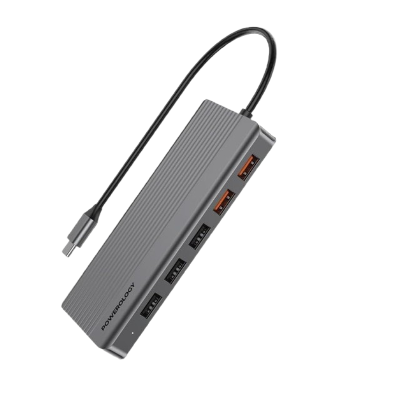Powerology 12in1 USB- C Hub HDMI Type-C 100W PD Ethernet VGA USB SD MicroSD 3.5AUX