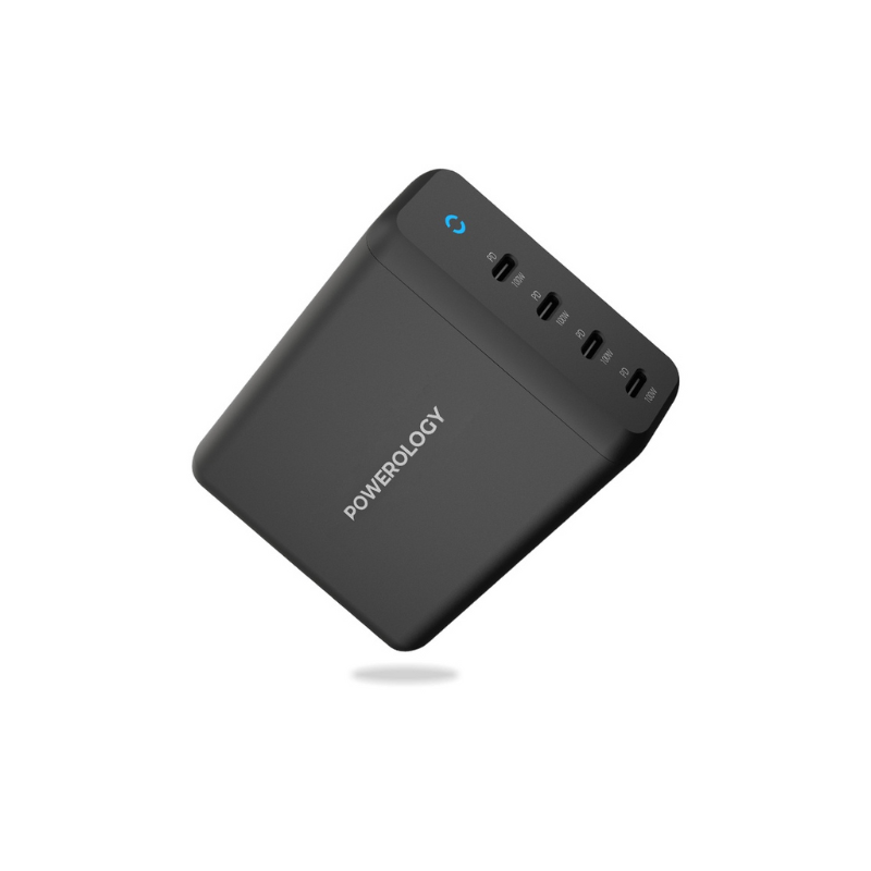 Powerology 165W GaN Desktop Charger with 4X PD Port UK AC Cable PD 100W