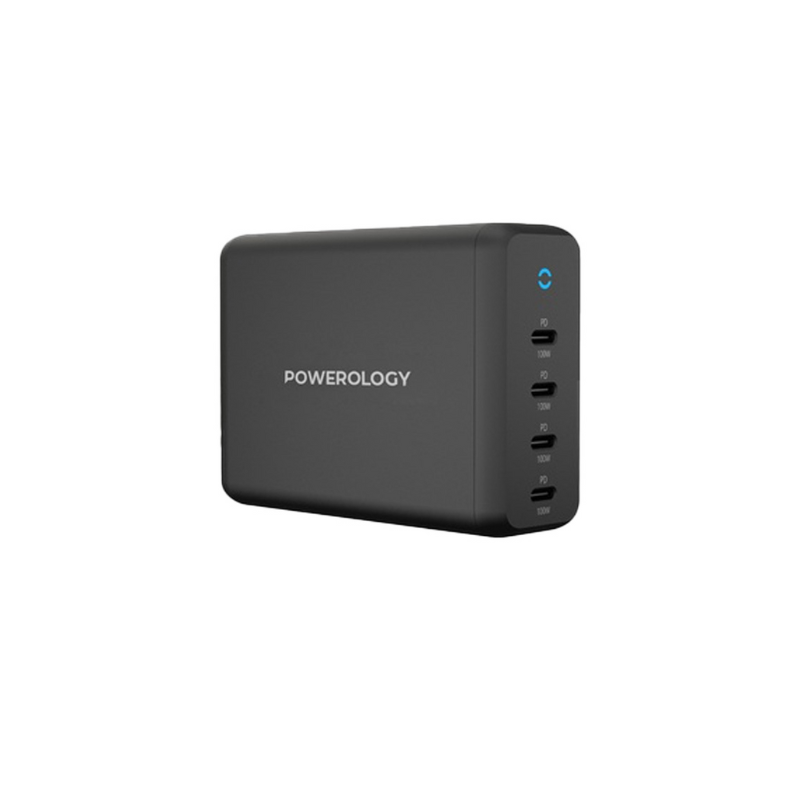 Powerology 165W GaN Desktop Charger with 4X PD Port UK AC Cable PD 100W