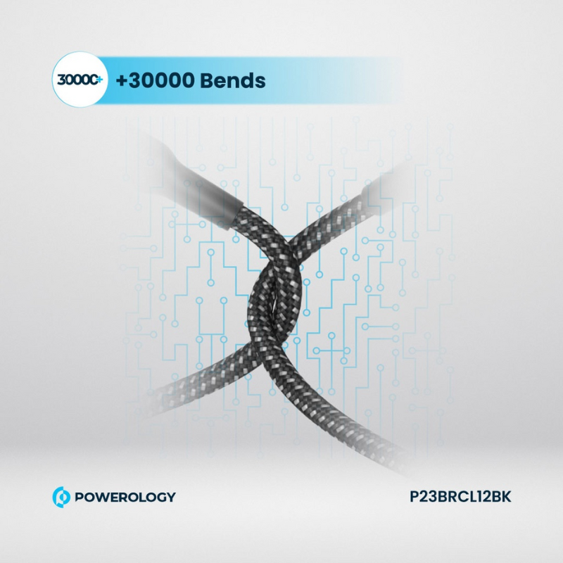 Powerology PD60W Braided USB-C to USB-C + Lightning Cable 1.2 Meter