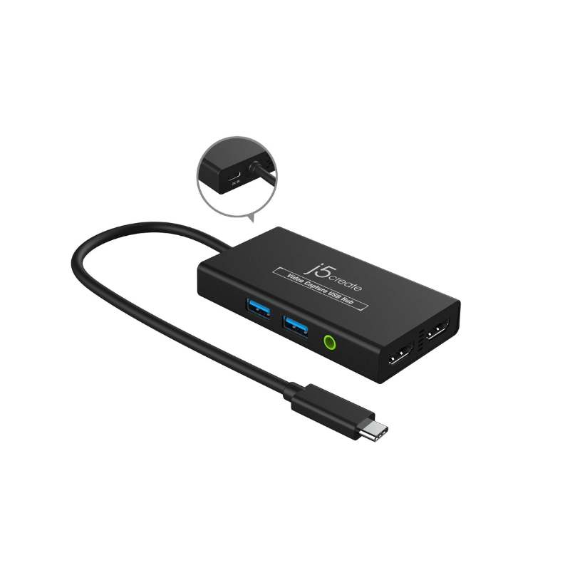 j5create_Video Capture With HUB Type-C To (HDMI-4K*2+USB3.0*2+3.5mm Audio Jack)_ JVA01