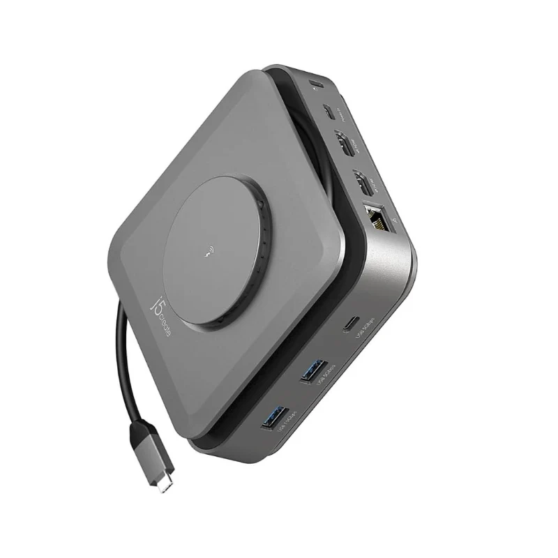 قاعدة توصيل جي فايف كريتي  مع محول طاقة 140 واط من النوع C إلى (شاحن لاسلكي 15 واط + HDMI-4K*2 + النوع C*2 + USB3.0*2 + توصيل طاقة 140 واط + بطاقة SD/TF + صوت + إيثرنت) JCD3199.