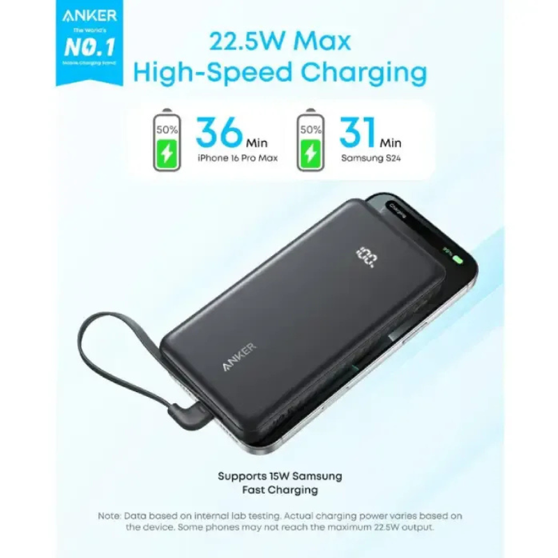 Anker Zolo Power Bank 10K  22.5W  Built-In USB-C Cable