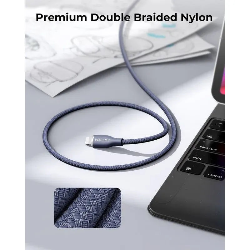 Voltme Powerlink Rugg Double Nylon Cable Type C to Lightning 3A / 1.2M Zinc-Alloy Connector