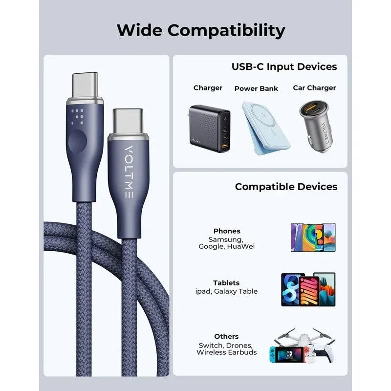 Voltme Powerlink Rugg Double Nylon Cable Type C to Lightning 3A / 1.2M Zinc-Alloy Connector