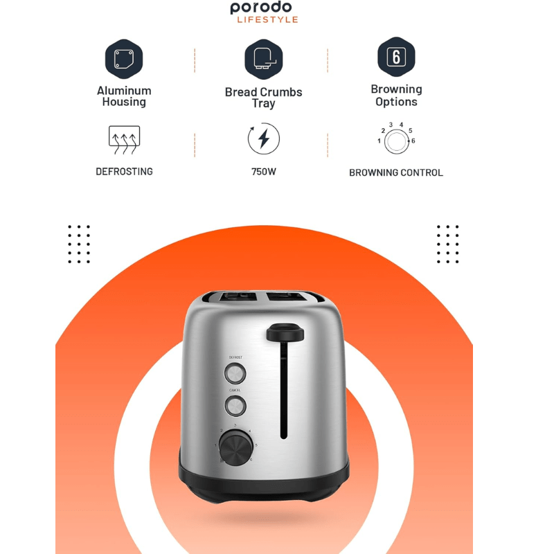 Porodo golden brown toaster 750 w