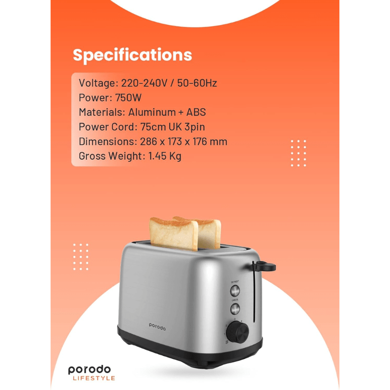 Porodo golden brown toaster 750 w