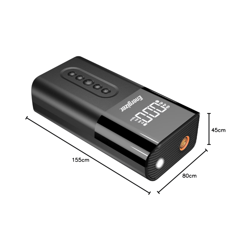 ضاغط هواء محمول من إنرجايزر PAC6003 وبنك طاقة 6000 مللي أمبير/ساعة للسيارات والمحركات والدراجات، لون أسود