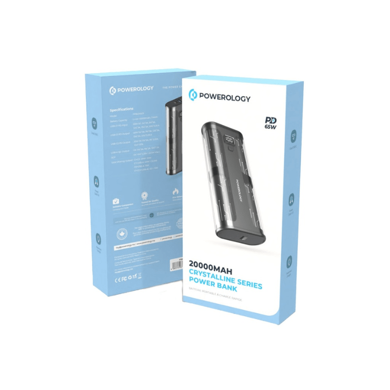 Powerology Crystalline Series Powerbank 20000mAh PD 65W - Transparent
