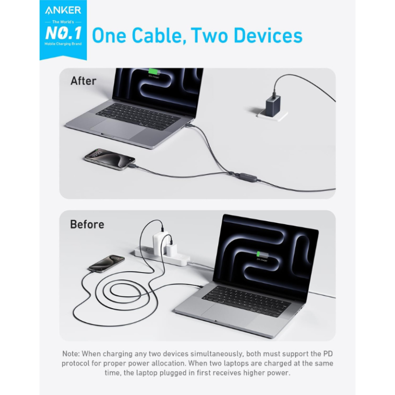 كابل أنكر 2 في 1 من USB-C إلى USB-C (4 أقدام 140 واط) أسود A8895H11