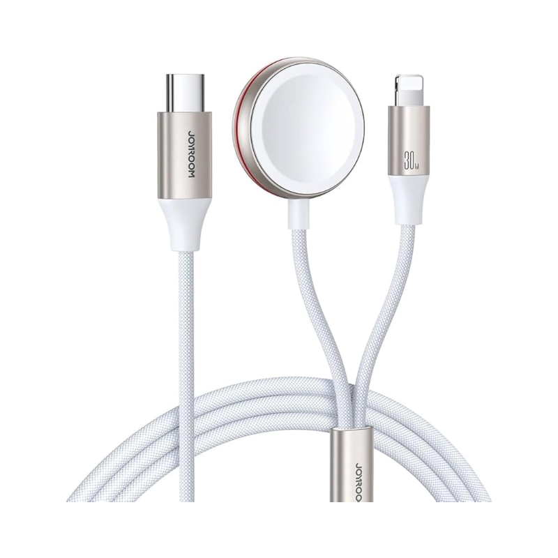 JOYROOM iP Watch Magnetic Charger 30W 2in1 (Type-C to Watch Charger + Lightning) 1.5m White S-IW012