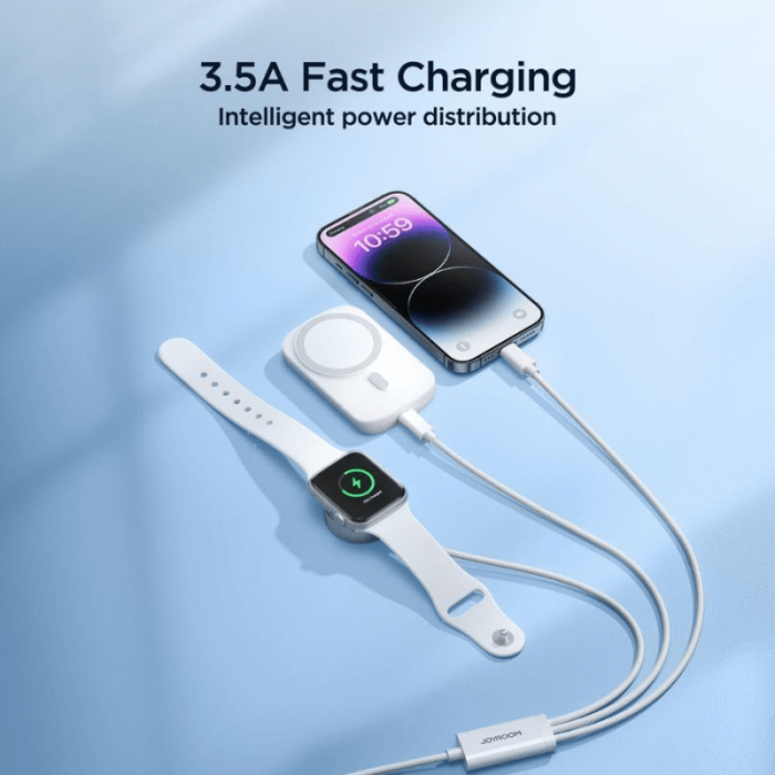Joyroom S-IW008 3-in-1 iP Watch Magnetic Charger+Lightning+Type-C cable USB-A 1.2m-White-12 Months Warranty