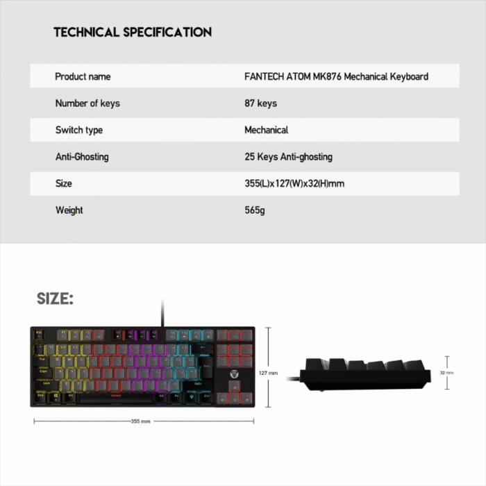 Keyboard Fantech Mechanical ATOM87 MK876v2 Black USB