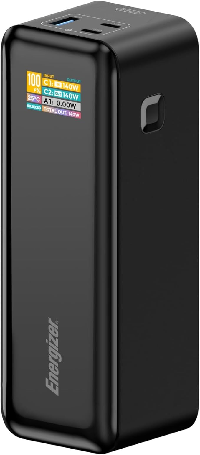Power Bank Energizer 27000 MAh 65W USB-C – Charge Rapide Pour MacBook, PC, IPhone, Samsung, Switch – 3 Ports, écran LED, Sécurité PowerSafe Power Bank Energizer 27000 MAh 65W USB-C – Charge Rapide Pour MacBook, PC, IPhone, Samsung, Switch – 3 Ports, écran LED, Sécurité PowerSafe
