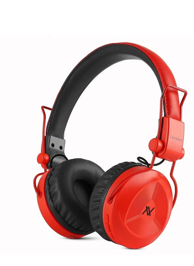Lavvento Bluetooth 0.5 Colorful Headphone With Mic Designed for Most popular Smartphone Red with black inner color