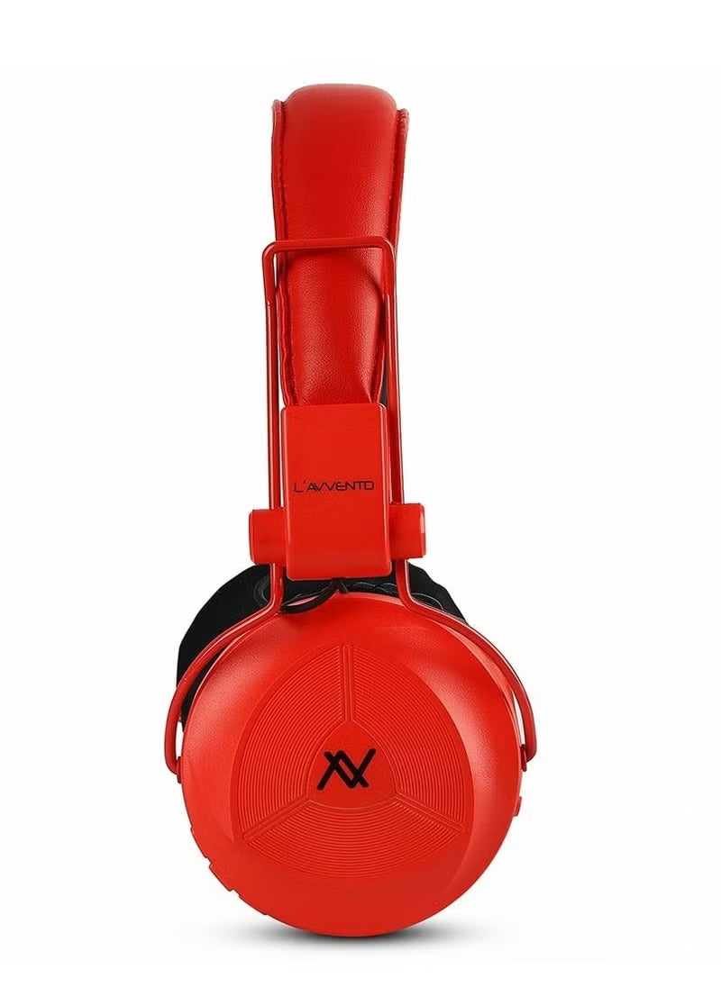 Lavvento Bluetooth 0.5 Colorful Headphone With Mic Designed for Most popular Smartphone Red with black inner color