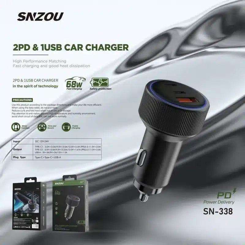 Snzou car charger 68W 2PD-1USB