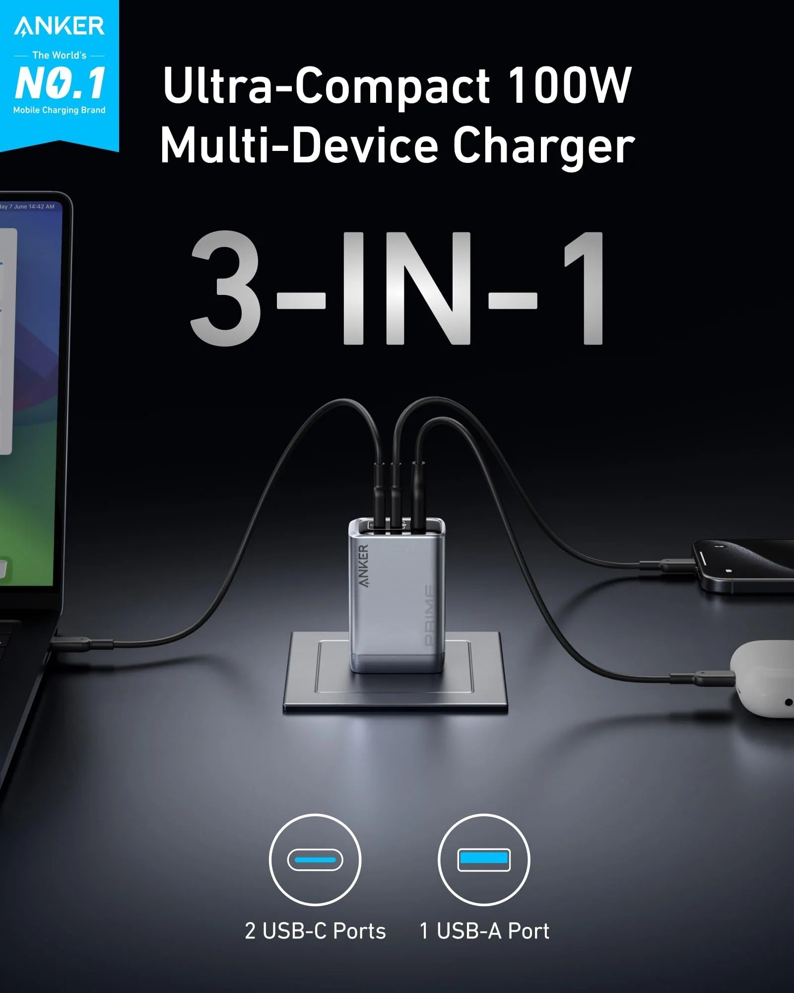 Anker Prime GaN 100W 3-Port Charger A2688641