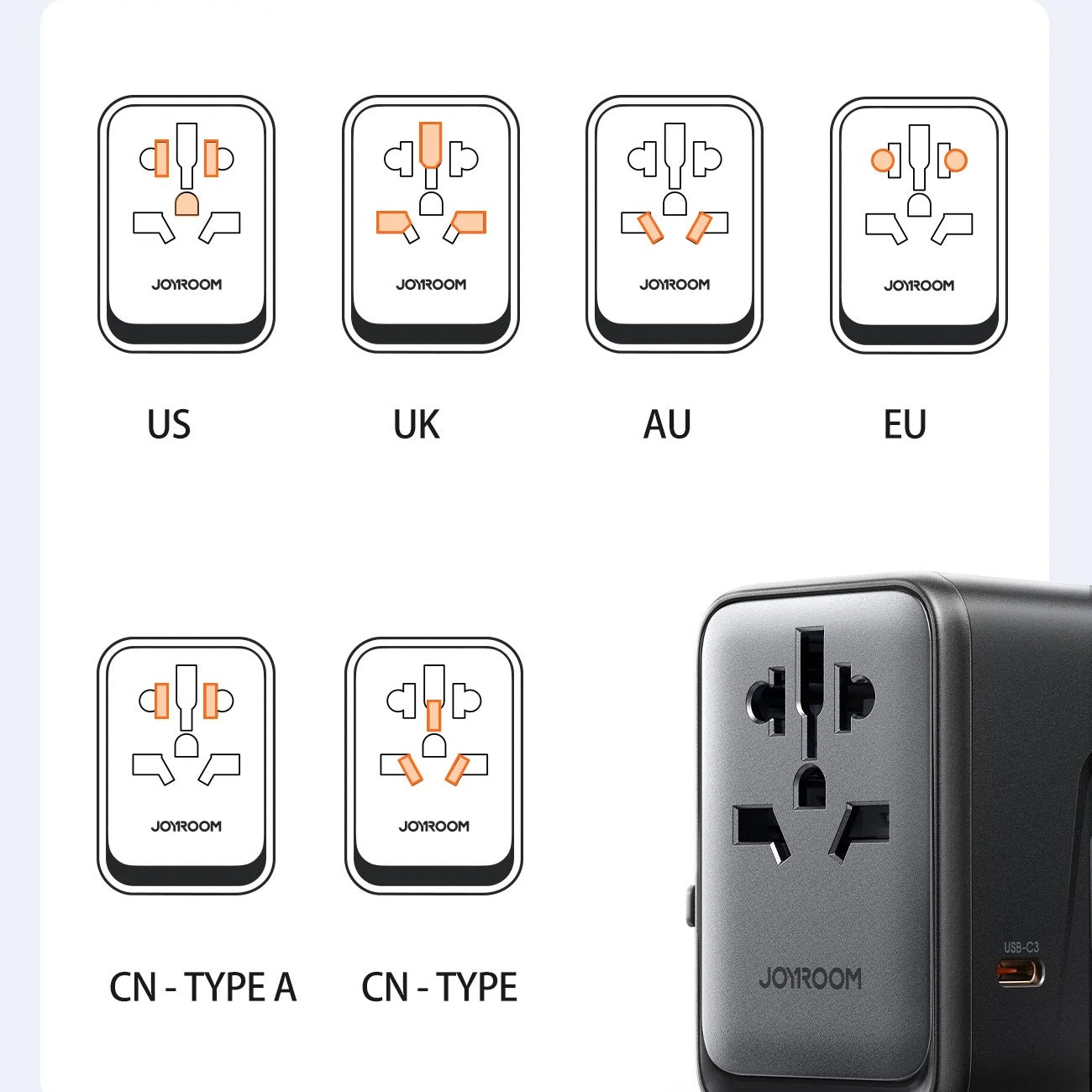 JOYROOM Fast Charger 5 Port Universal Travel Adaptor  65W Black JR TCW02