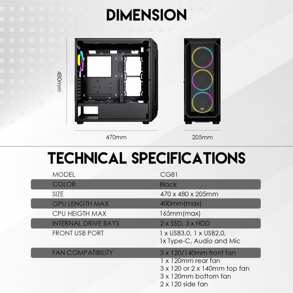 AERO XL CG81 RGB FAN FULL TOWER CASE BLACK