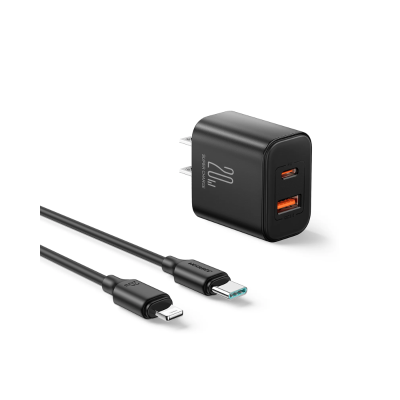 JOYROOM Fast Charger Dual Port Type C + USB A 20W Black JR TCF05EU