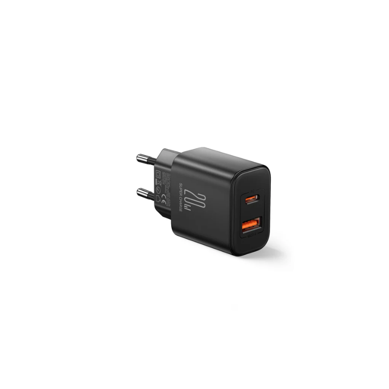 JOYROOM Fast Charger Dual Port Type C + USB A 20W Black JR TCF05EU