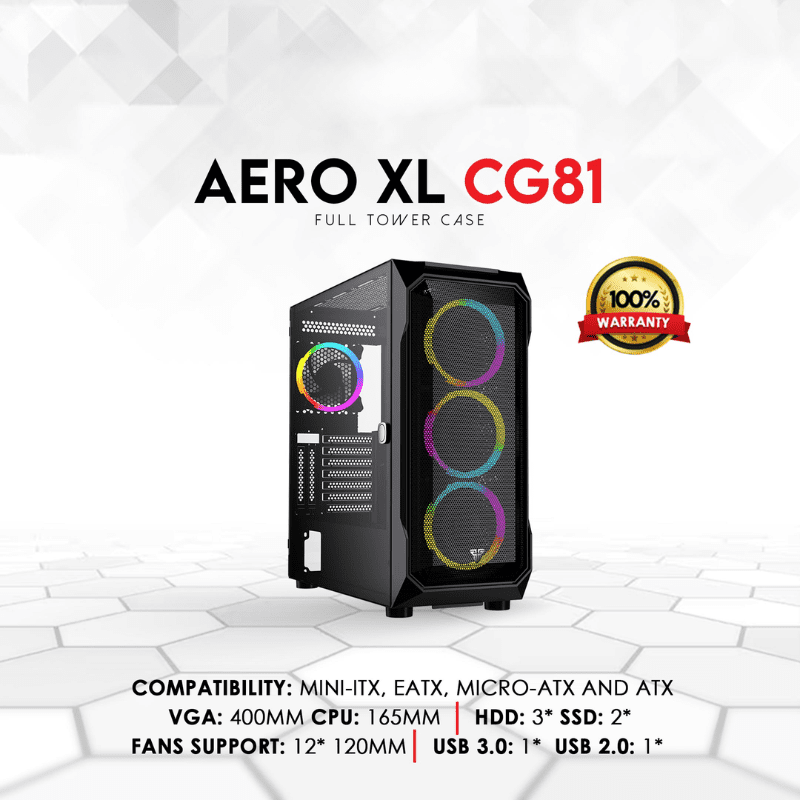 AERO XL CG81 RGB FAN FULL TOWER CASE BLACK