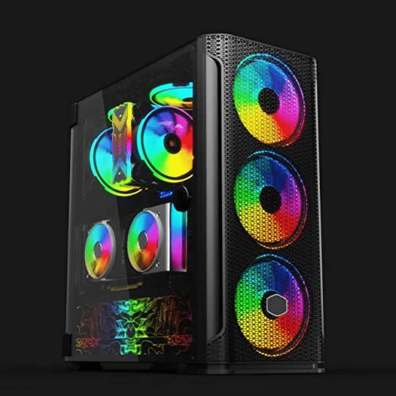 علبة TechnoZone C-300 مع 6 مراوح RGB ووحدة تحكم وجهاز تحكم عن بعد