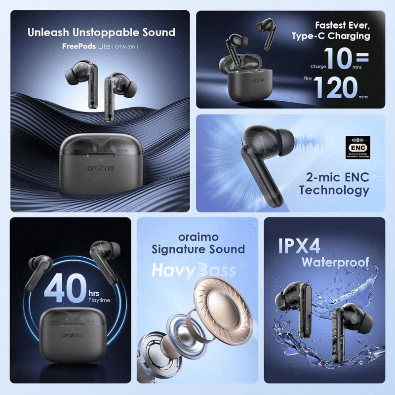 Oraimo Freepods Lite Earbuds - OTW-330- Black