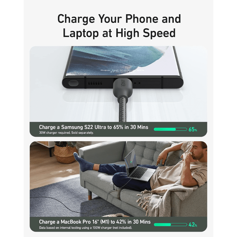Anker  USB-C to USB-C Cable 6ft 240 W Black