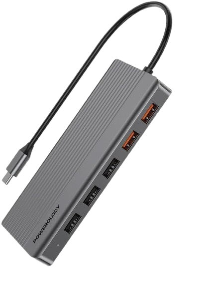 Powerology 12in1 USB- C Hub HDMI Type-C 100W PD Ethernet VGA USB SD MicroSD 3.5AUX