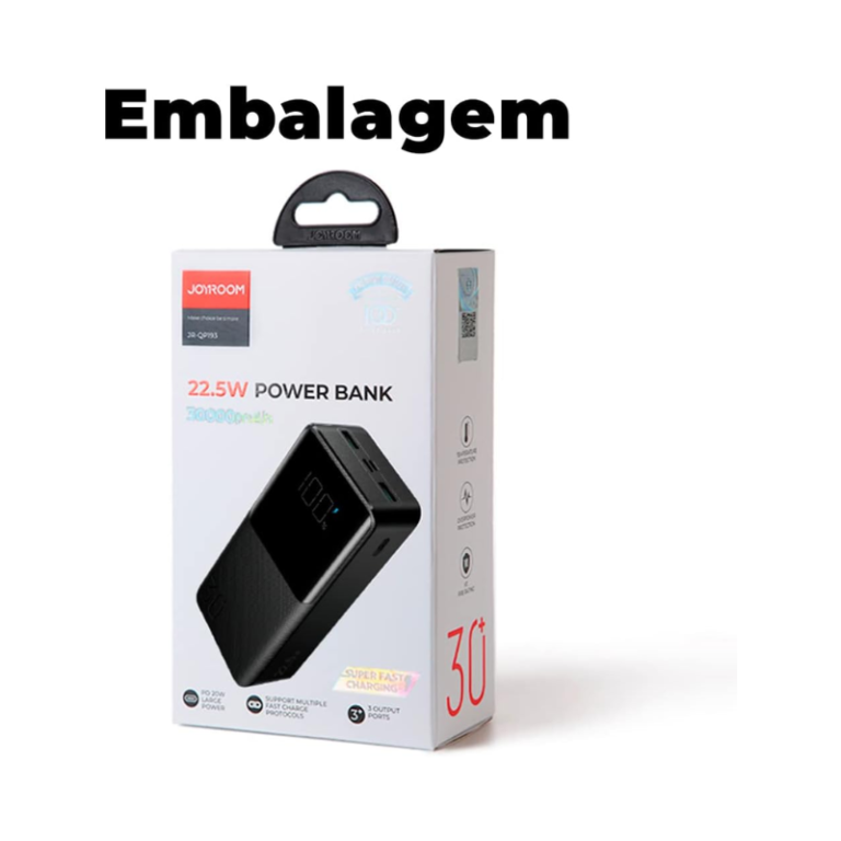 JoyRoom Power Bank 22.5W Digital Display Fast Charging 30000mAh Black JR QP193