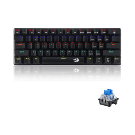 Redragon K613 JAX 60 Gaming Mechanical Keyboard - Blue Switches - Rainbow LED Lighting - Black