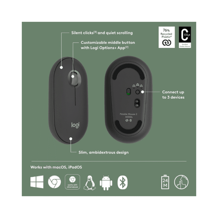 Logitech M350s Pebble2 White Bluetooth Mouse - Image 6