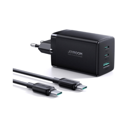 JOYROOM Fast Charger GaN Charger with Built-in Retractable Cable 70cm + USB-A*1 + Type-C*1 65W Black JR-TCL02