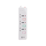 مشترك كهرباء Etrain 16A مع حماية من التحميل الزائد، 3 مقابس مخرج 1 USB  1 منافذ شحن Type C 2.4A 1.5M مفتاح تشغيل وإيقاف