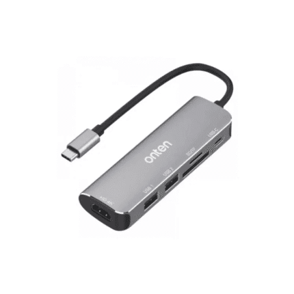 موزع Onten 6 في1 من Type C إلى HDMI بدقة 4K  قارئ بطاقات SD TF  شحن PD + منفذ USB 3.0 + منفذ USB 2.0 – الطراز OTN-95116D